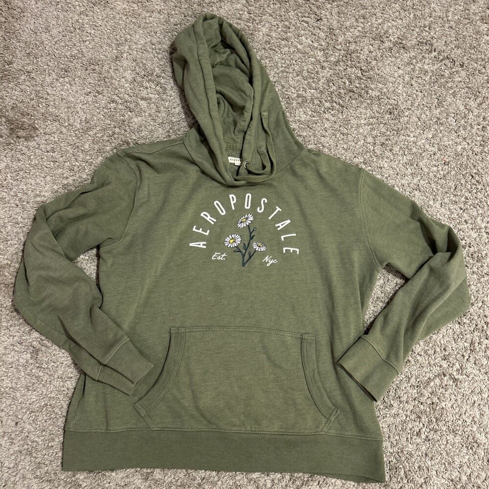 EUC Green Aeropostale Daisies Pullover Hoodie Womens L Juniors sweatshirt
